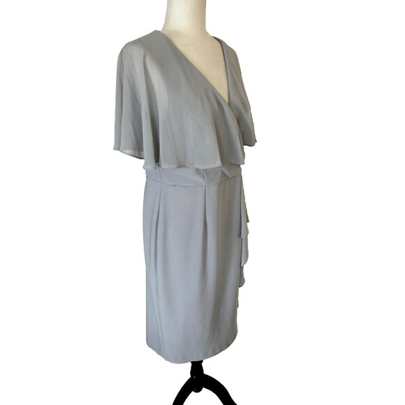 JOSEPH RIBKOFF Dress Size 12 Grey Frost Layered Shoulder Fabric Midi Lined Gray - Picture 5 of 8